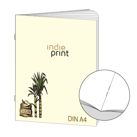 Broschüre aus Zuckerrohrpapier | DIN A4 28-Seiter | bedruckt